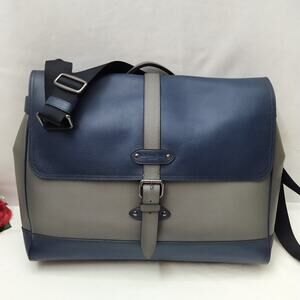 Coach Hudson Colorblock Blue Gray Leather Briefcase Messenger Crossbody Bag -NWT